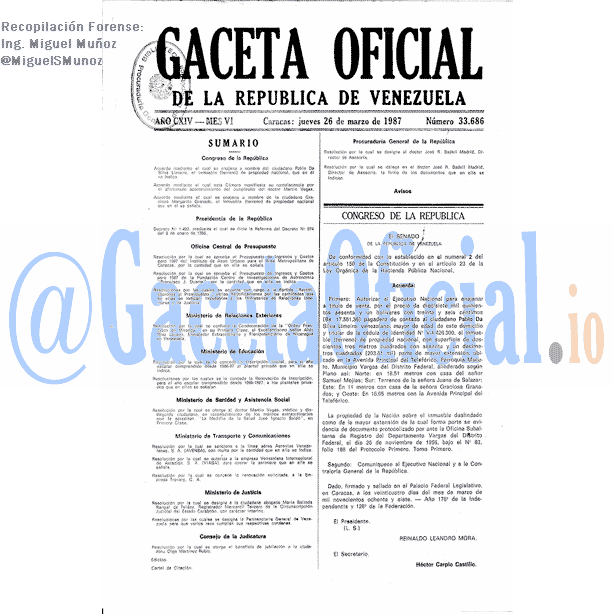 Gaceta Oficial 33686 del 26 Marzo 1987