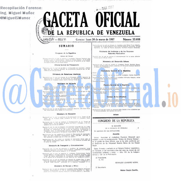 Gaceta Oficial 33688 del 30 Marzo 1987