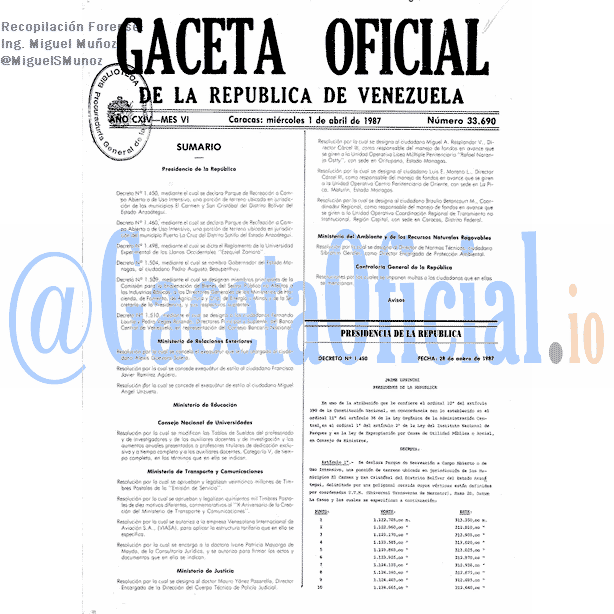 Gaceta Oficial 33690 del 1 Abril 1987