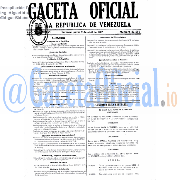 Gaceta Oficial 33691 del 2 Abril 1987