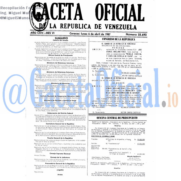 Gaceta Oficial 33693 del 6 Abril 1987