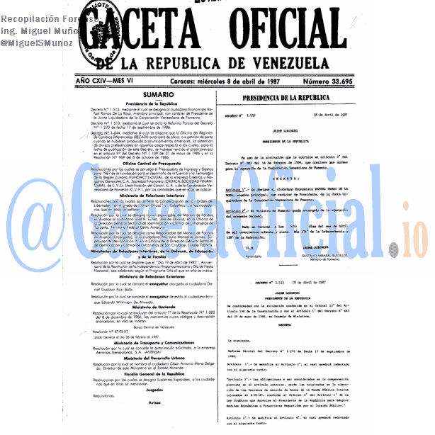 Gaceta Oficial 33695 del 8 Abril 1987