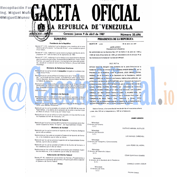 Gaceta Oficial 33696 del 9 Abril 1987