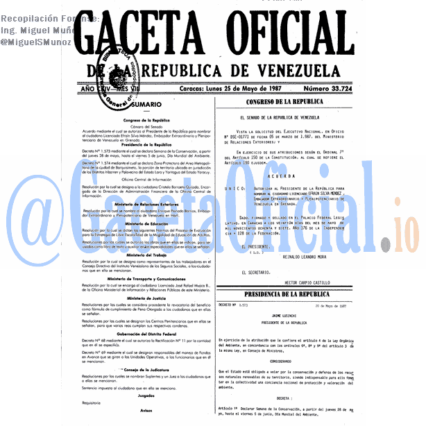 Gaceta Oficial 33724 del 25 Mayo 1987