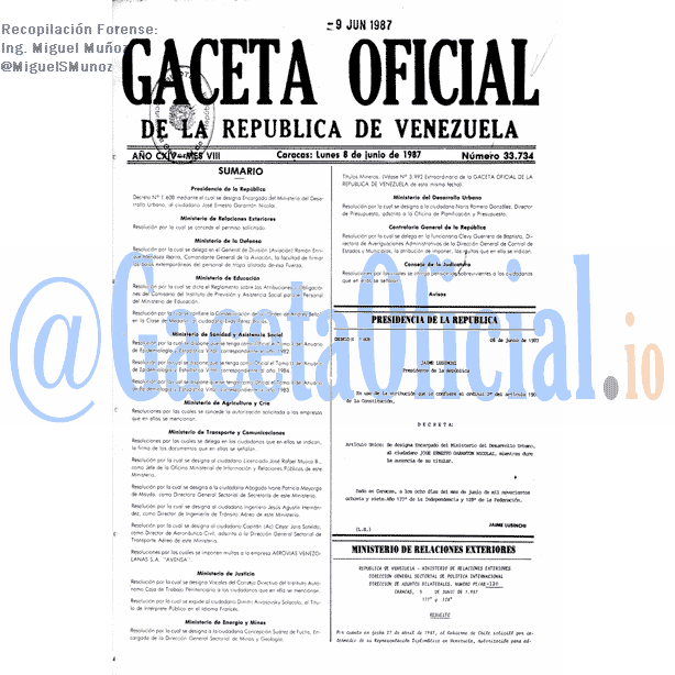 Gaceta Oficial 33734 del 8 Junio 1987