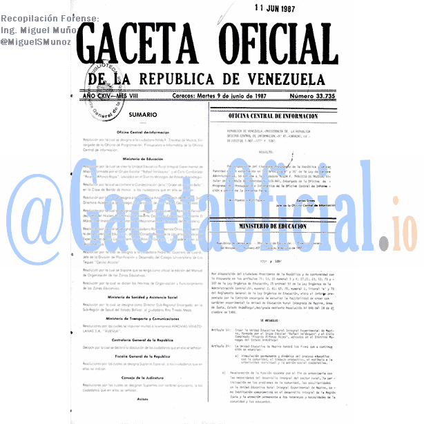 Gaceta Oficial 33735 del 9 Junio 1987