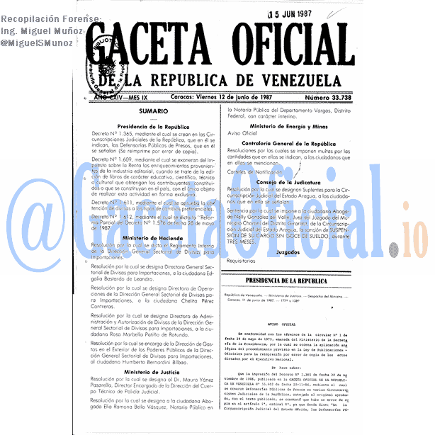 Gaceta Oficial 33738 del 12 Junio 1987
