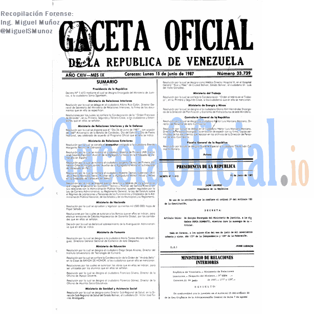 Gaceta Oficial 33739 del 15 Junio 1987