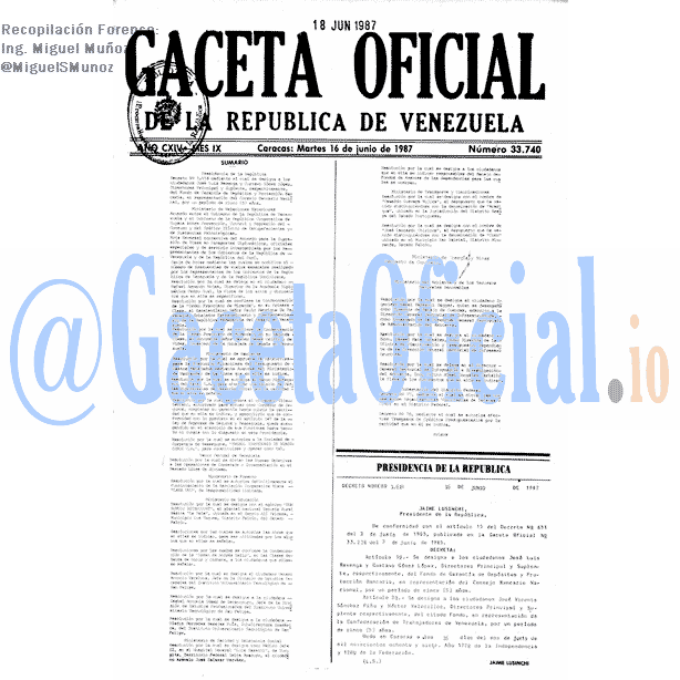 Gaceta Oficial 33740 del 16 Junio 1987