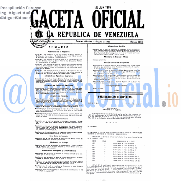 Gaceta Oficial 33741 del 17 Junio 1987