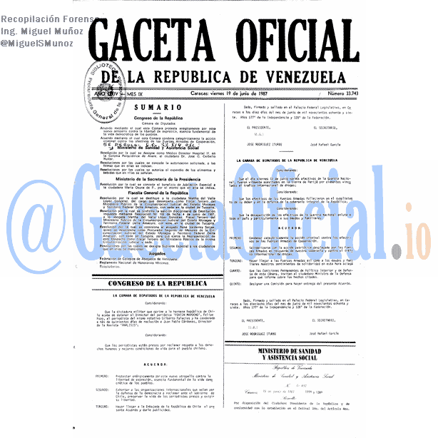 Gaceta Oficial 33743 del 19 Junio 1987