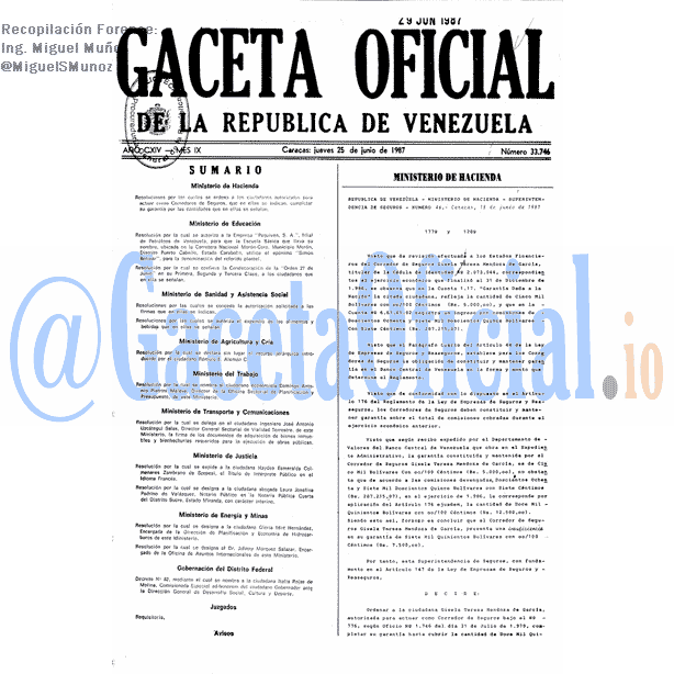 Gaceta Oficial 33746 del 25 Junio 1987