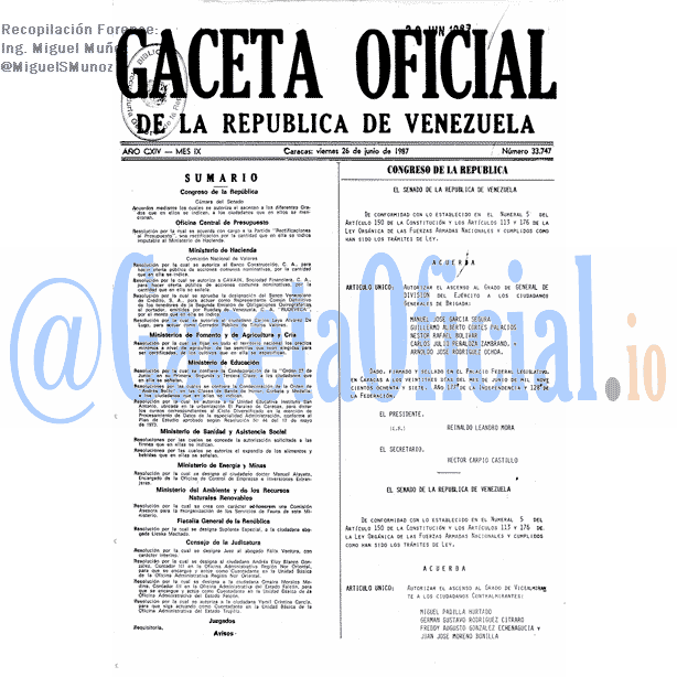 Gaceta Oficial 33747 del 26 Junio 1987