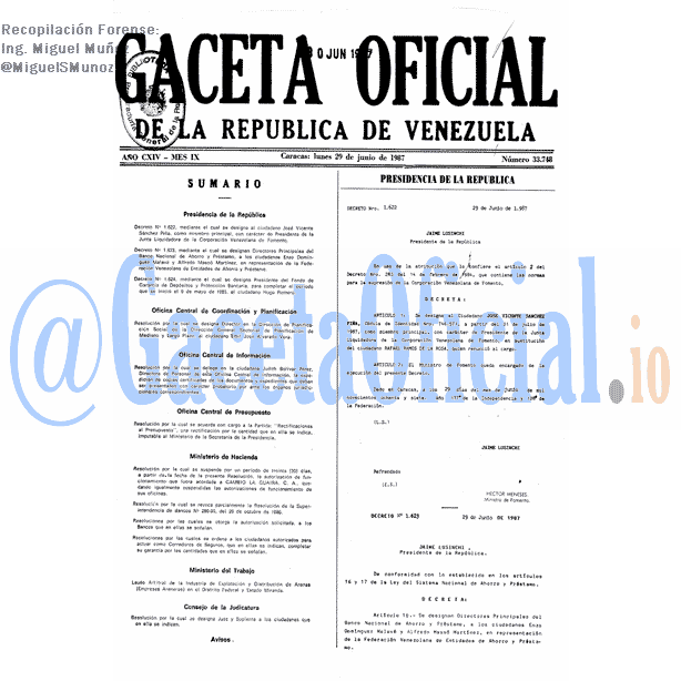 Gaceta Oficial 33748 del 29 Junio 1987