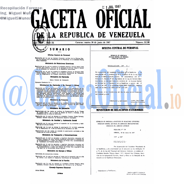 Gaceta Oficial 33749 del 30 Junio 1987