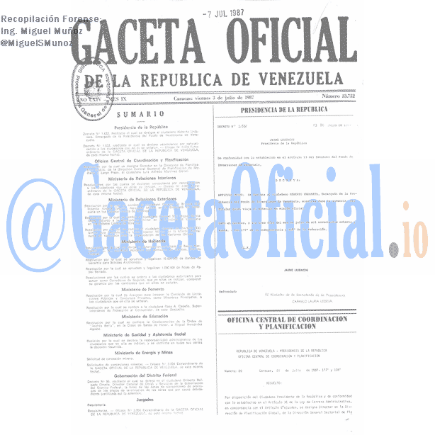 Gaceta Oficial 33752 del 3 Julio 1987