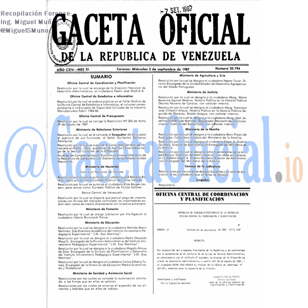 Gaceta Oficial 33794 del 2 Septiembre 1987