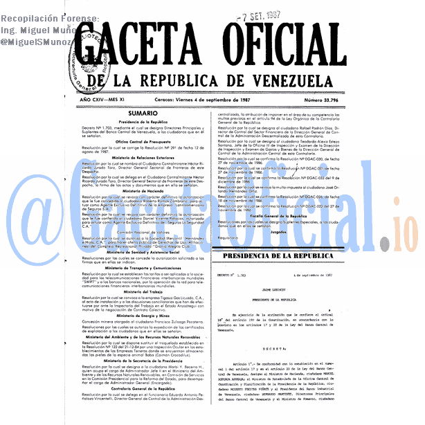 Gaceta Oficial 33796 del 4 Septiembre 1987