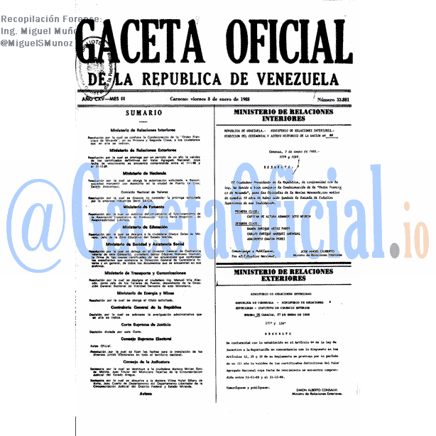 Gaceta Oficial 33881 del 8 Enero 1988