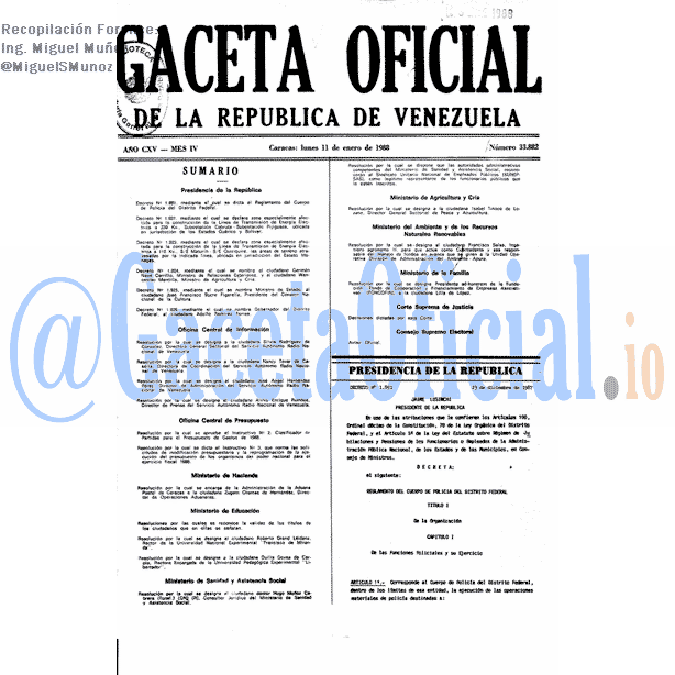 Gaceta Oficial 33882 del 11 Enero 1988