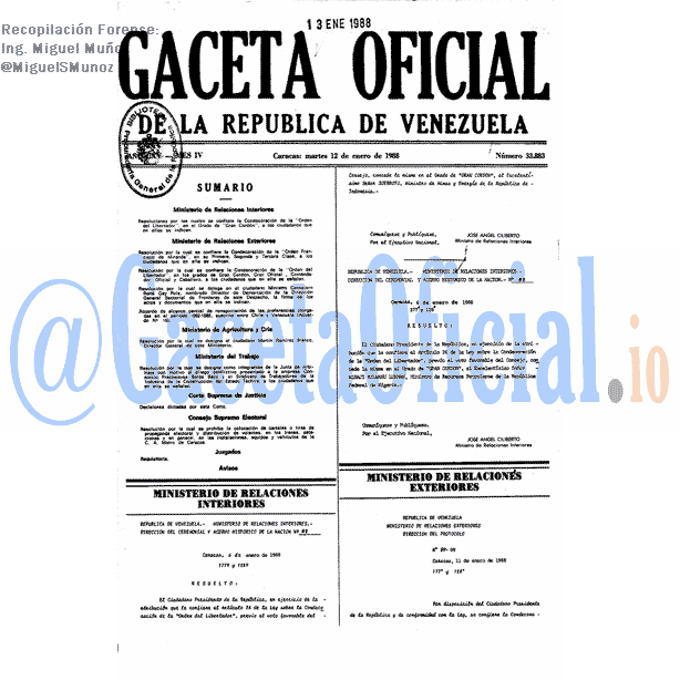 Gaceta Oficial 33883 del 12 Enero 1988