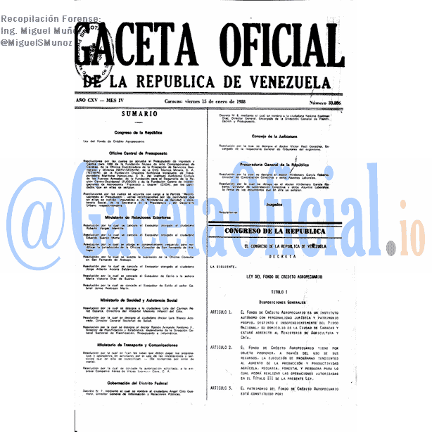 Gaceta Oficial 33886 del 15 Enero 1988