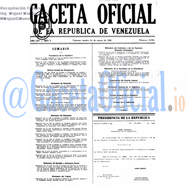 Gaceta Oficial 33916 del 1 Marzo 1988