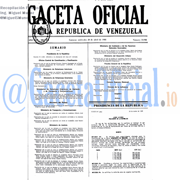 Gaceta Oficial 33948 del 20 Abril 1988