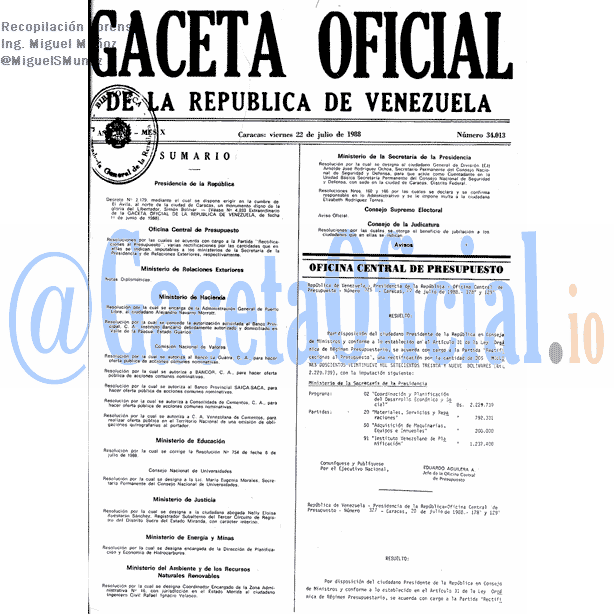 Gaceta Oficial 34013 del 22 Julio 1988
