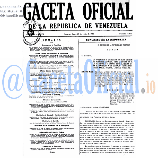 Gaceta Oficial 34014 del 25 Julio 1988