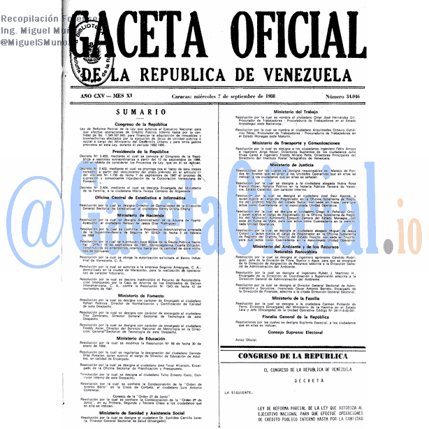 Gaceta Oficial 34046 del 7 Septiembre 1988