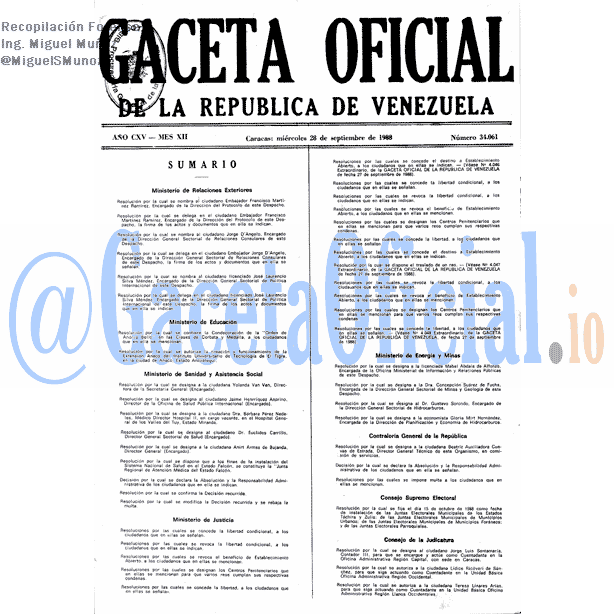 Gaceta Oficial 34061 del 28 Septiembre 1988