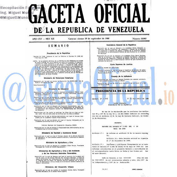 Gaceta Oficial 34063 del 30 Septiembre 1988