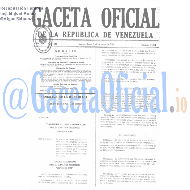 Gaceta Oficial 34064 del 3 Octubre 1988