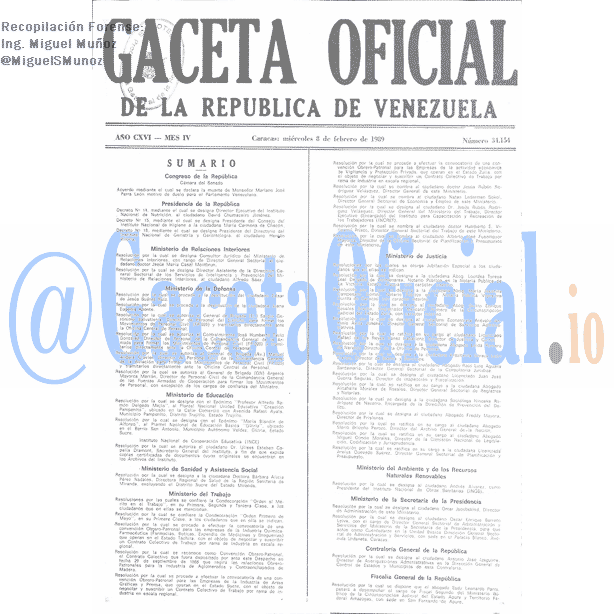 Gaceta Oficial 34154 del 8 Febrero 1989