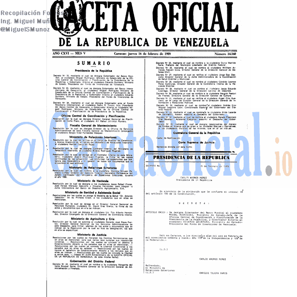 Gaceta Oficial 34160 del 16 Febrero 1989