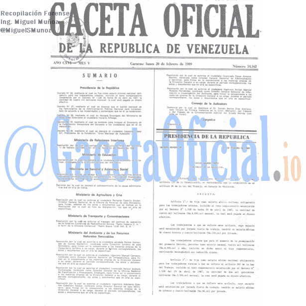 Gaceta Oficial 34162 del 20 Febrero 1989
