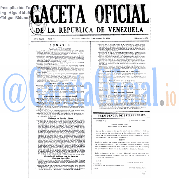 Gaceta Oficial 34179 del 15 Marzo 1989
