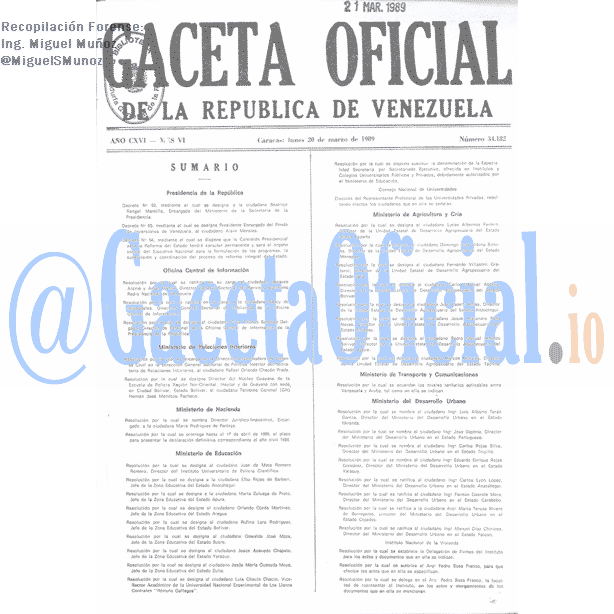 Gaceta Oficial 34182 del 20 Marzo 1989