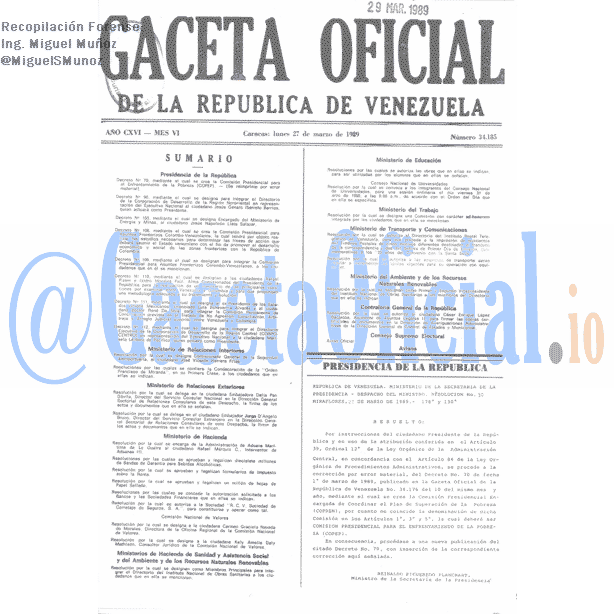 Gaceta Oficial 34185 del 27 Marzo 1989
