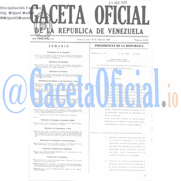 Gaceta Oficial 34195 del 10 Abril 1989
