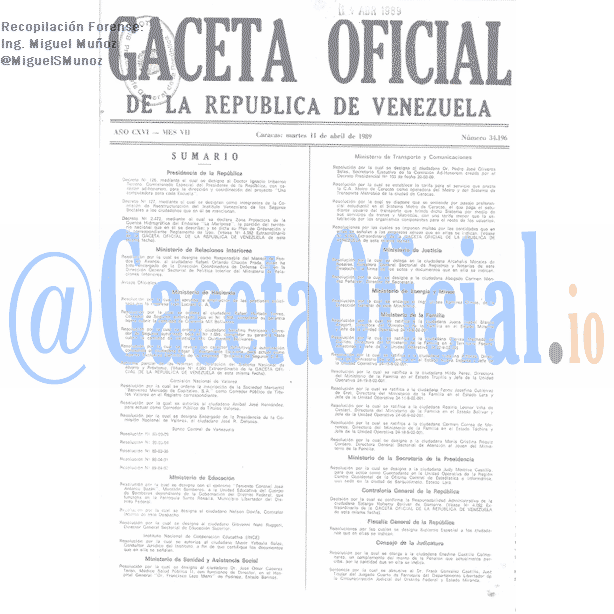 Gaceta Oficial 34196 del 11 Abril 1989