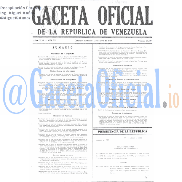 Gaceta Oficial 34197 del 12 Abril 1989