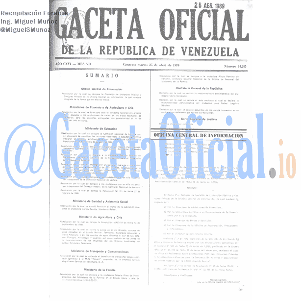 Gaceta Oficial 34205 del 25 Abril 1989