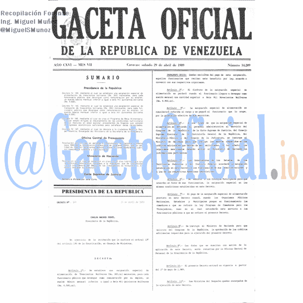 Gaceta Oficial 34209 del 29 Abril 1989