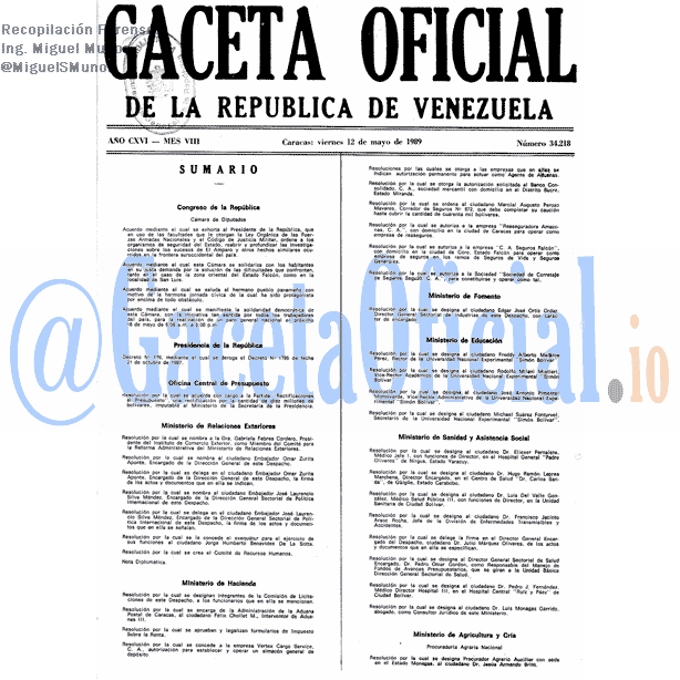 Gaceta Oficial 34218 del 12 Mayo 1989