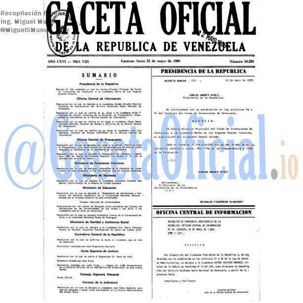 Gaceta Oficial 34224 del 22 Mayo 1989