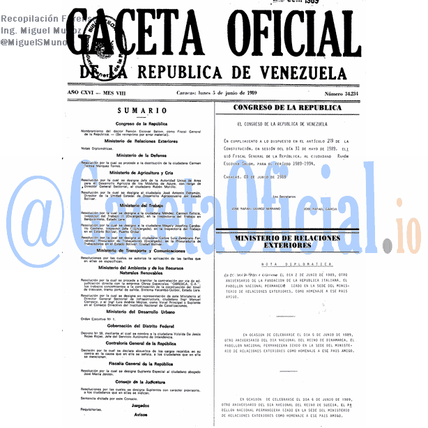 Gaceta Oficial 34234 del 5 Junio 1989