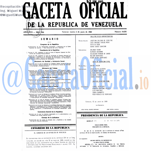Gaceta Oficial 34235 del 6 Junio 1989
