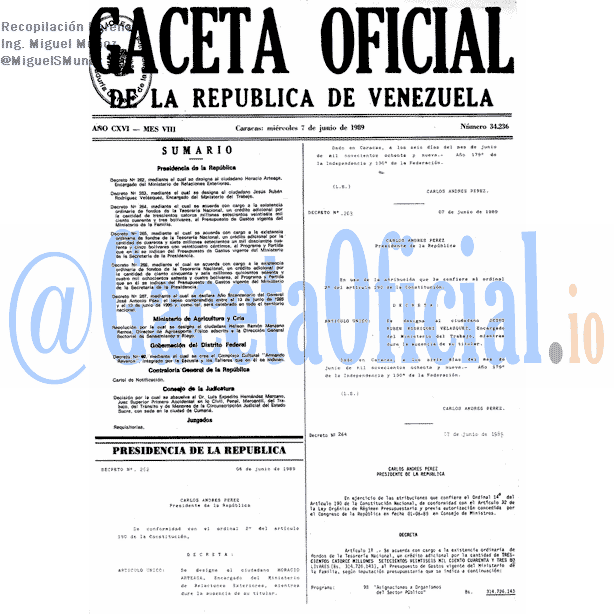 Gaceta Oficial 34236 del 7 Junio 1989